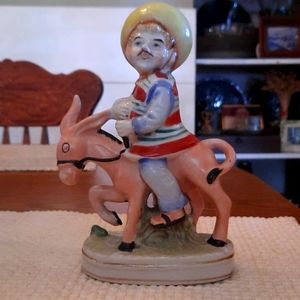 Rare Vintage Mexican Man on Donkey Gold Trimmed Base Marked Tajiya Made in Japan